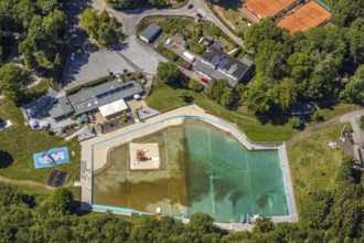 Aerial view, Waldfreibad Herpine, Halver, Märkischer Kreis, Sauerland, North Rhine-Westphalia,