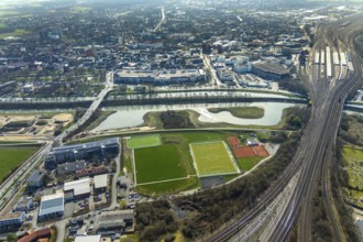 Aerial view, construction site Erlebensraum Lippeaue, Datteln-Hamm-Kanal, Hammer Technologie- und