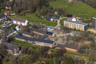 Aerial view, new extension for the OGS open all-day school of the Johannesschule, Hamm, Ruhr area,
