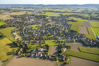 Aerial view, town view Bohlen, Hille, Ostwestfalen-Lippe, OWL, North Rhine-Westphalia, Germany,