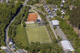 Aerial view, sports field FC Kirchhundem 1946, tennis court TC Rot-Weiß Kirchhundem, Kirchhundem,