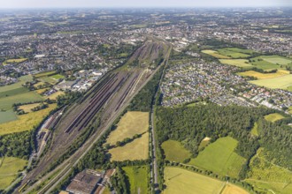 Aerial view, marshalling yard, freight yard Hamm, Lohauserholz, Hamm, Ruhr area, North
