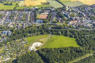 Aerial view, rainwater retention basin of the Lippeverband at the Kamener Straße, Wiescherhöfen,