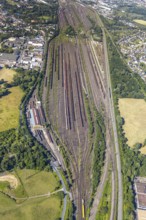Aerial view, marshalling yard, freight yard Hamm, Lohauserholz, Hamm, Ruhr area, North