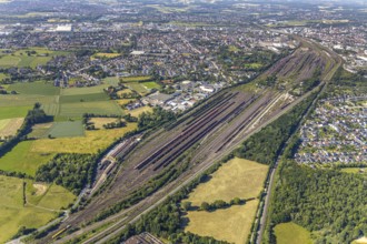 Aerial view, marshalling yard, freight yard Hamm, Lohauserholz, Hamm, Ruhr area, North