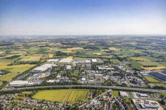 Aerial photo, Rhynern industrial estate on the A2 motorway, Rhynern, Hamm, Ruhr area, North