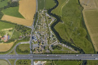Aerial photo, A2 motorway, junction 19 Hamm-Uentrop, campsite on the Lippe, Hamm, Ruhr area, North