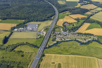 Aerial photo, A2 motorway, junction 19 Hamm-Uentrop, campsite on the Lippe, Hamm, Ruhr area, North