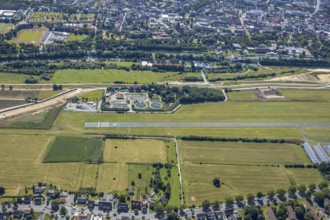 Aerial photo, construction site, Lippe floodplain, Datteln-Hamm Canal, EDLH airfield, Hamm, Ruhr