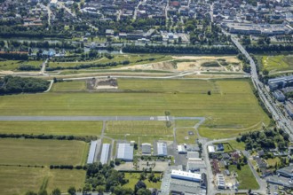 Aerial photo, construction site, Lippe floodplain, Datteln-Hamm Canal, EDLH airfield, Hamm, Ruhr