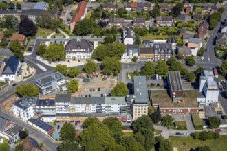 Aerial view, construction site remodelling - renewal market place, Heessen, Hamm, Ruhr area, North