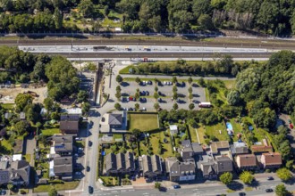 Aerial view, construction site reconstruction Hamm-Heessen station, Heessen, Hamm, Ruhr area, North