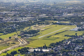Aerial view, Lippe meadows, construction site new sheet pile wall, flood protection, Datteln-Hamm