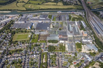Aerial view, industrial area at the canal west of the main station, former Thyssen site, harbour,