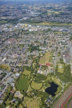 Aerial view, overview Hamm-Westen towards Bockum-Hövel, Friedrich-Ebert-Park, WDI site, Hamm, Ruhr