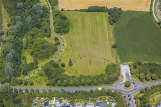 Aerial view, new development area Heimshof-Ost, Hamm, dog meadow, Ruhr area, North