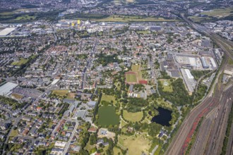 Aerial view, overview Hamm-Westen towards Bockum-Hövel, Friedrich-Ebert-Park, WDI site, Hamm, Ruhr