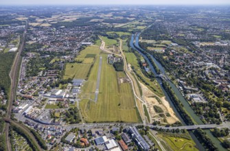 Aerial view, construction site Erlebensraum Lippeaue, Datteln-Hamm-Canal, Hammer Technologie- und