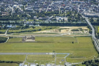 Aerial photo, construction site, Lippe floodplain, Datteln-Hamm Canal, EDLH airfield, Hamm, Ruhr