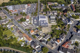 Aerial view, shopping area Ahlener Straße - Amtsstraße - kleine Amtsstraße, Aldi, Rewe, secondary