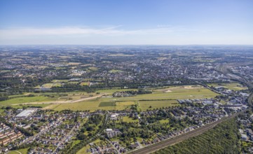 Aerial view, overview from Heessen over city centre, Lippe meadows, Lippe reconstruction, airfield