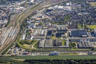 Aerial view, overview industrial area at the canal, former Thyssen site, Hafenstraße, Westlich