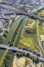 Aerial view, construction site Lippe floodplain, construction site water sports centre, sports