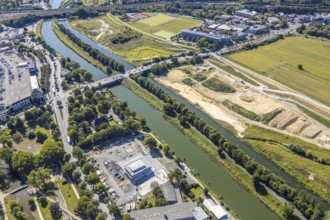 Aerial view, construction site Erlebensraum Lippeaue, Datteln-Hamm-Canal, Hammer Technologie- und