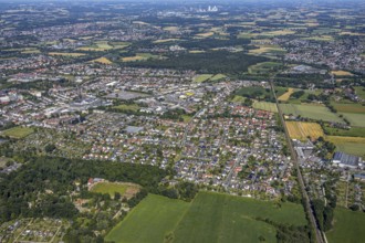 Aerial view, view over Hamm-Süden, residential area at Hellweg, railway line to Soest, Hamm, Ruhr