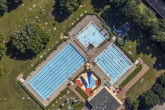 Aerial view, outdoor pool south, mountains, Hamm, Ruhr area, North Rhine-Westphalia, Germany, DE,