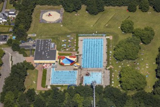 Aerial view, outdoor pool south, mountains, Hamm, Ruhr area, North Rhine-Westphalia, Germany, DE,