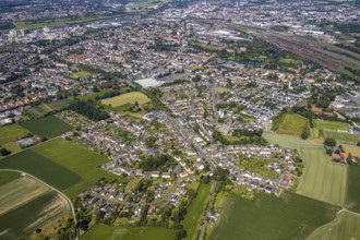 Aerial view, overview Hamm-Westen, Lohauserholz, marshalling yard, Wiescherhöfen, Hamm, Ruhr area,