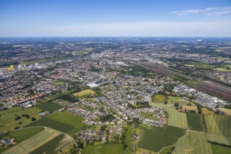 Aerial view, overview Hamm-Westen, Lohauserholz, marshalling yard, Wiescherhöfen, Hamm, Ruhr area,