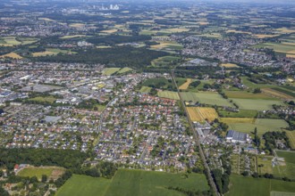 Aerial view, view over Hamm-Süden, residential area at Hellweg, railway line to Soest, Hamm, Ruhr
