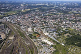 Aerial view, overview centre, marshalling yard, Hamm, Ruhr area, North Rhine-Westphalia, Germany,