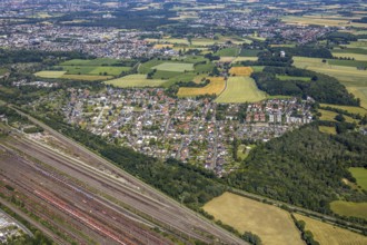 Aerial view, overview Hamm Lohauserholz, marshalling yard, Hamm, Ruhr area, North Rhine-Westphalia,