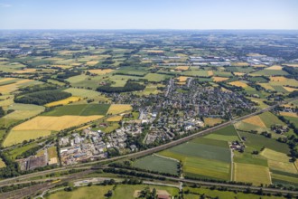 Aerial view, overview Hamm Weetfeld Selmiger Heide, railway line, Hamm, Ruhr area, North