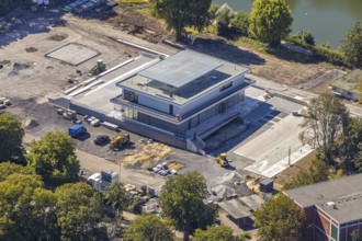 Aerial view, construction site water sports centre, Hamm, Ruhr area, North Rhine-Westphalia,