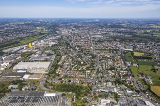 Aerial view, overview Hamm from west, harbour, industrial area, Datteln-Hamm canal, Lippe, Hamm,