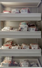 Detail shot of a blood bank with various blood types