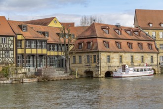 Idyllic riverside scenery in Bamberg, a town in Upper Franconia, Germany