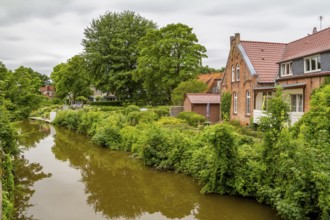 Idyllic waterside scenery in Greetsiel, a idyllic village located in East Frisia, Northern Germany
