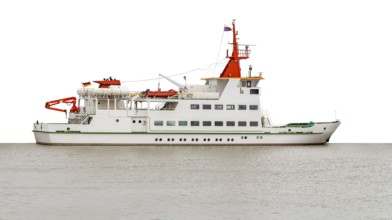 Sideways shot of a ferry on open sea
