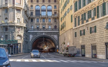 City view with tunnel in Genoa, the capital of the italian region of Liguria