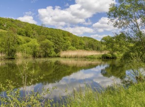 Sunny scenery around Jagst river in Hohenlohe, a district in Southern Germany