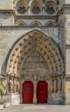 Portal of the north transept at the Reims Cathedral in Reims, the most populous city in the French