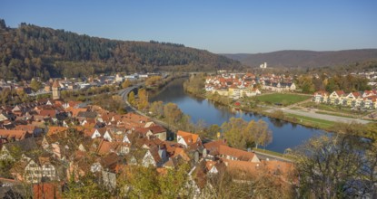 Aerial view of Wertheim, a town in Southern Germany at evening time