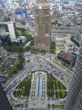 High angle aerial view around Kuala Lumpur City Centre in Malaysia
