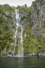 Waterfall around Milford Sound at the South Island of New Zealand