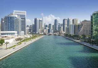 City view around Dubai Creek Marina in Dubai, the most populous city in the United Arab Emirates